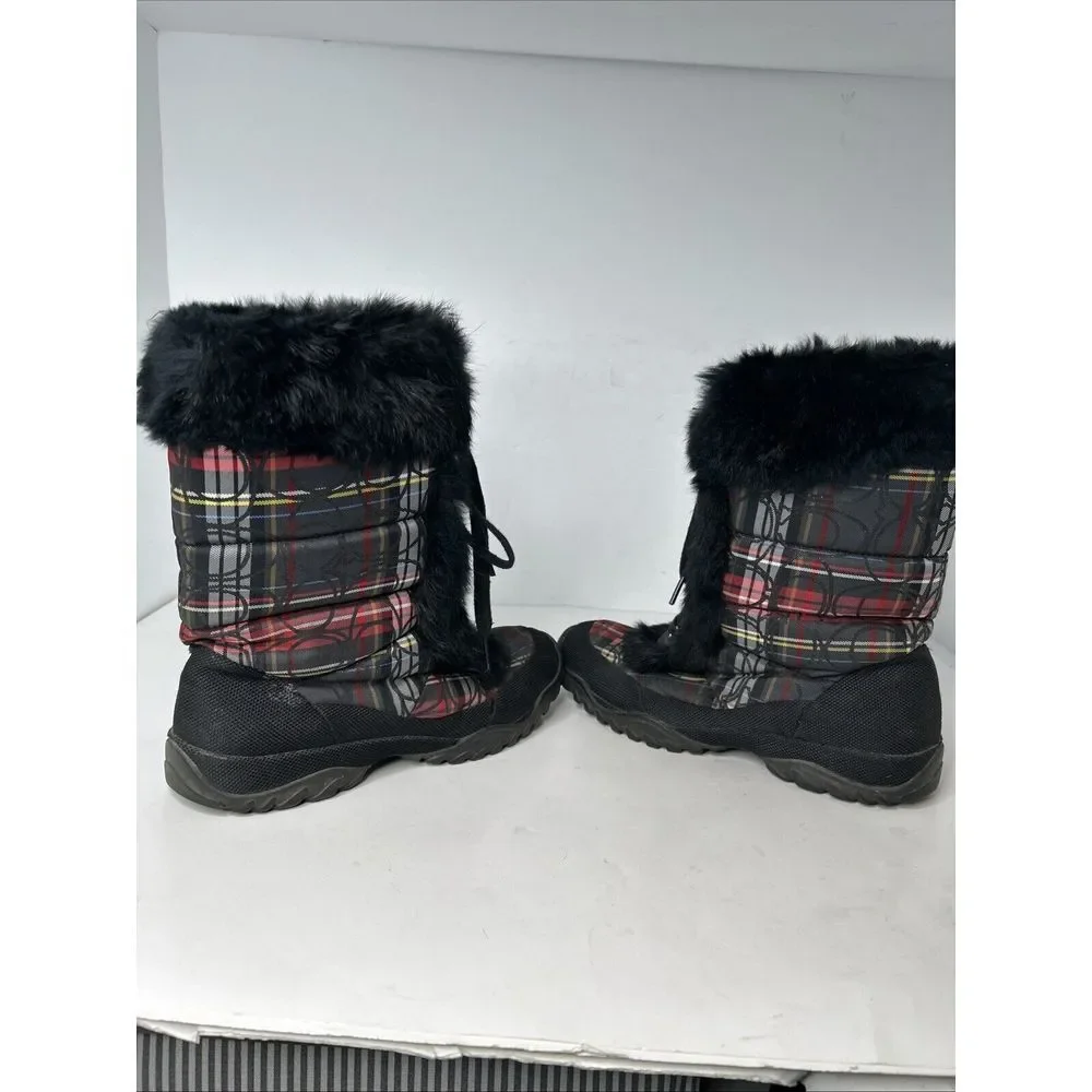 Coach Jennie Signature Rabbit Fur Black & Red Plaid Boots RARE‎ Size 9.5 EUC